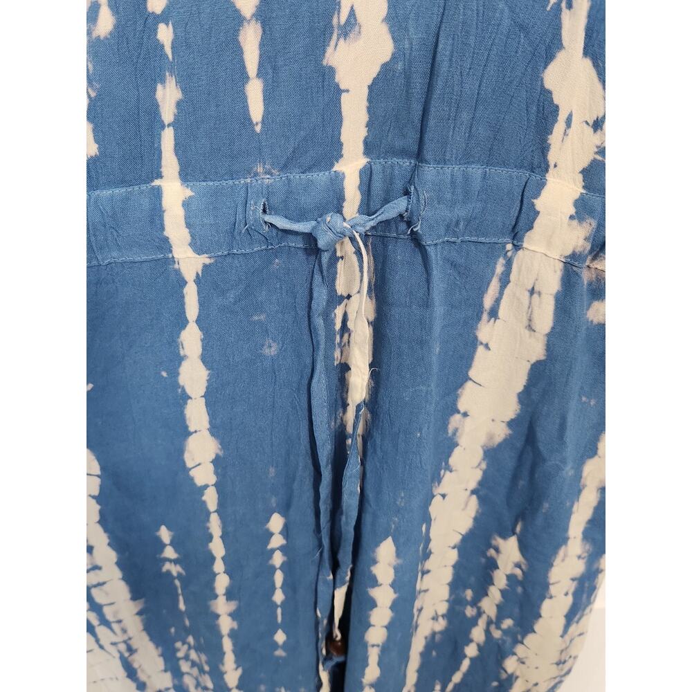 Sacred Threads Hippie Boho Festival Blue tie dye cropped Jumpsuit OS - Picture 4 of 10